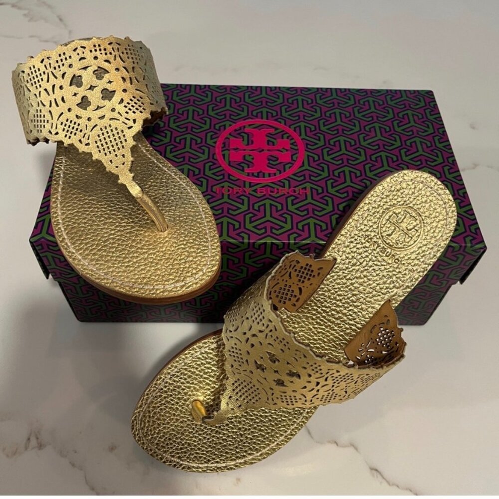 NIB Tory Burch Roselle Gold Sandals Size 6